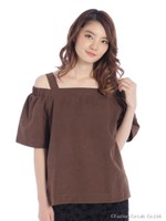 オフショルプルオーバーブラウス/ブラウン