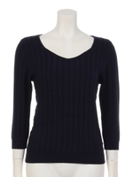 変形ネック梯子編ニットプルオーバー/ライトグレー