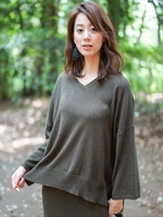 7GGコットンニット Vネックプルオーバー/カーキ