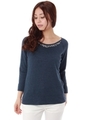 【AZUL ENCANTO】JPミニ裏毛 衿ビジュー7分袖プルオーバー/T.GRY