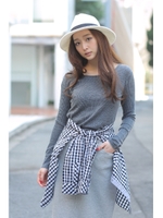 【AZUL by moussy】ワッフルUネック長袖プルオーバー/T.GRY