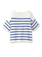 肩ボタンボーダーコットンニット/ブルー(392)