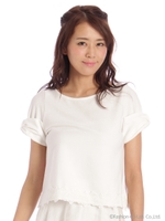 リップル裾レースカットソー/シロ