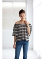 【AZUL by moussy】ネイティブニットソーオフショルプルオーバー/柄BLK