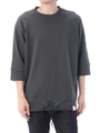 【AZUL by moussy】裏毛裾スピンドルクルーネック7分袖プルオーバー/BLK
