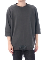 【AZUL by moussy】裏毛裾スピンドルクルーネック7分袖プルオーバー/BLK