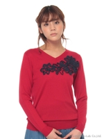【OUTLET】シフォンフラワーニット/レッド