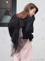 クロス編みバックチュールニットTOP/PNK