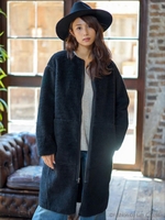 フェイクムートン リバーシブル Zip オーバーコート/キャメル