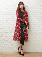 【人気アイテム】花柄シフォン/ガウン/クロ