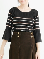 【mina 11月号掲載】袖フレアーボーダープルオーバー/ネイビー柄