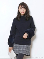 ハイネック袖ファーニット/ピンクベージュ