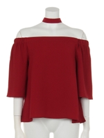 チョーカー付きオフショルダーフレアスリーブトップス/オフホワイト