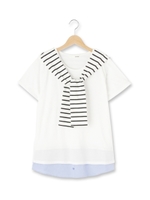 肩掛けレイヤード風カットソー/ブルー(093)