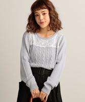 ビジュー付きレース切り替えニット