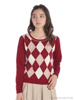 アーガイル長袖P/O　1/ワイン