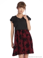 フロッキー花柄ドッキングワンピース/Aガラ