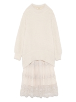 ヘムシースルーエンブロイダリーニットコンビワンピース/BEG