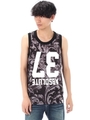 【AZUL by moussy】37ゴシック総柄メッシュタンクトップ/柄BLK