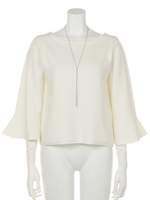 ネックレス付ベル袖ニット/ブラウン