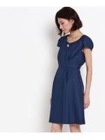 胸元ビジュー釦付きワンピースドレス/ブラック(019)