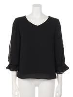 袖スリットレースブラウス/ブラック