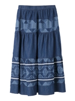 FOLK PATTERN DENIM LONG SKIRT/ライトインディゴ