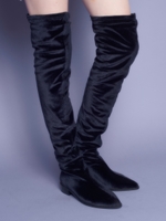 [LILICIOUS]ベロアニーハイブーツ/NAVY