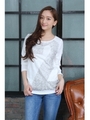 【AZUL by moussy】裏刷り風かすれナンバーVネックロンT/O/WHT