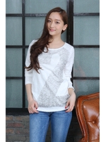 【AZUL by moussy】裏刷り風かすれナンバーVネックロンT/O/WHT