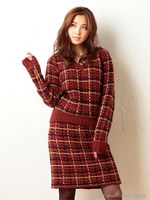 チェック柄ニットセットアップ/ネイビー