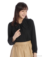 上品レディードットチュールボウタイブラウス/クロ
