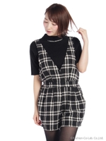 インナー付きチェック柄サロペット/ブラック