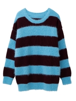 SHAGGY KNIT STRIPED BIG TOP/ブラック