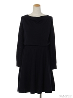 ストライプ切替フィット＆フレアニットワンピ/キャメル