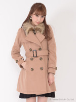 フェイクファー付トレンチコート/グレー