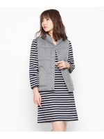 中綿ベスト+ポンチボーダーワンピースSET/オリーブグリーン(026)