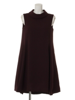 ロールカラーイレギュラーヘムワンピース/ボルドー