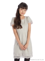 ラメツイード裾レースワンピース/シロクロ