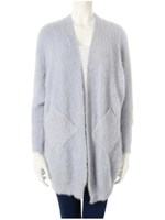 ノーカラーシャギーロングカーディガン/グレー