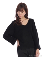 深Vネックゆるニット/ブラック