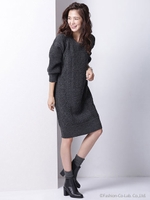 畦ケーブルニットワンピース/チャコール