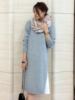 プリーツインナーニットワンピース/グレー