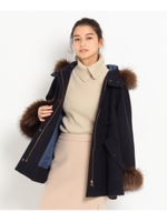 ラクーンファーフーテッドメルトンコート/サンドベージュ(053)