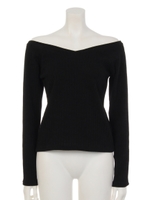 リブオフショルトップス/BLK