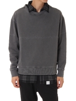 【AZUL by moussy】ピグメント裏毛フェイクシャツレイヤー長袖プルオーバー/L/BLK