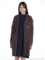 クラシックフラワー刺しゅうカーディガン/ブラウン