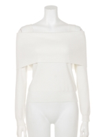 折り返しオフショルニット/ホワイト