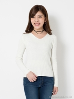 Vネックリブニット/グレー