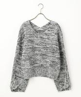 ラメ入りリボン袖ニット